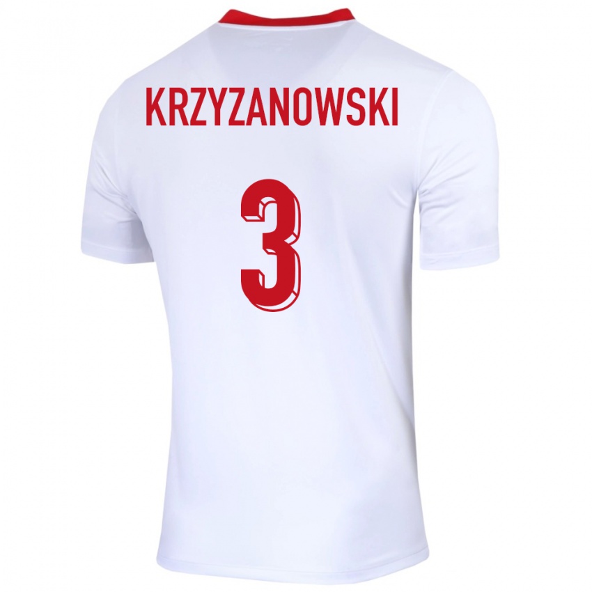 Barn Polen Jakub Krzyzanowski #3 Hvit Hjemmetrøye Drakt Trøye 24-26 Skjorter T-Skjorte
