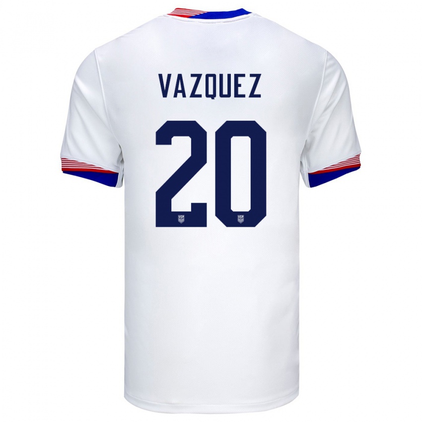 Barn Usa David Vazquez #20 Hvit Hjemmetrøye Drakt Trøye 24-26 Skjorter T-Skjorte