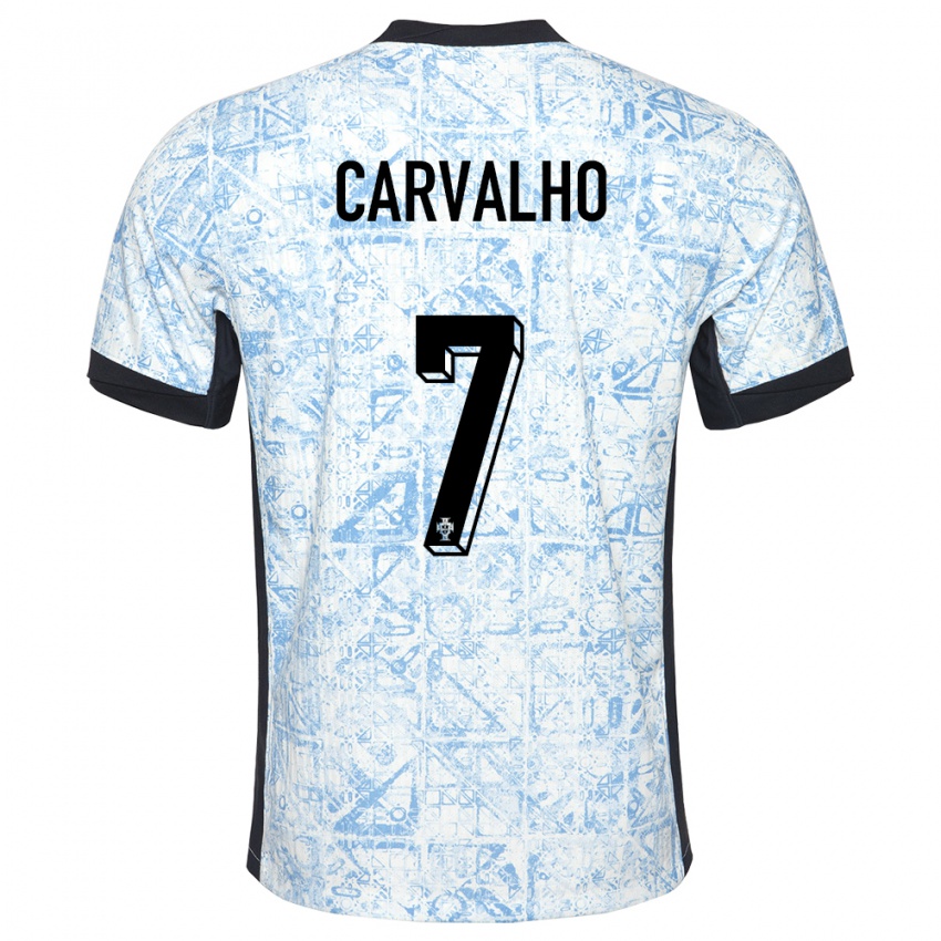 Barn Portugal Fabio Carvalho #7 Kremblå Bortetrøye Drakt Trøye 24-26 Skjorter T-Skjorte