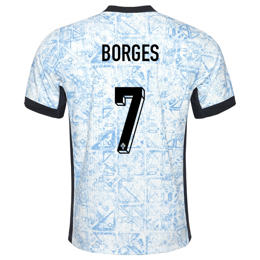 Barn Portugal Carlos Borges #7 Kremblå Bortetrøye Drakt Trøye 24-26 Skjorter T-Skjorte