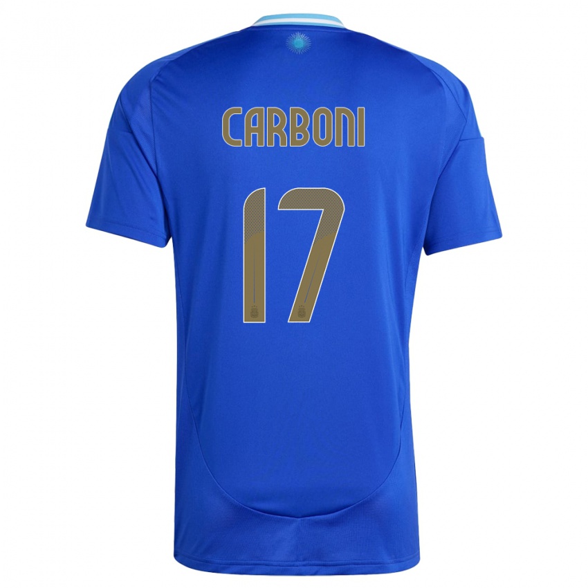 Barn Argentina Valentin Carboni #17 Blå Bortetrøye Drakt Trøye 24-26 Skjorter T-Skjorte