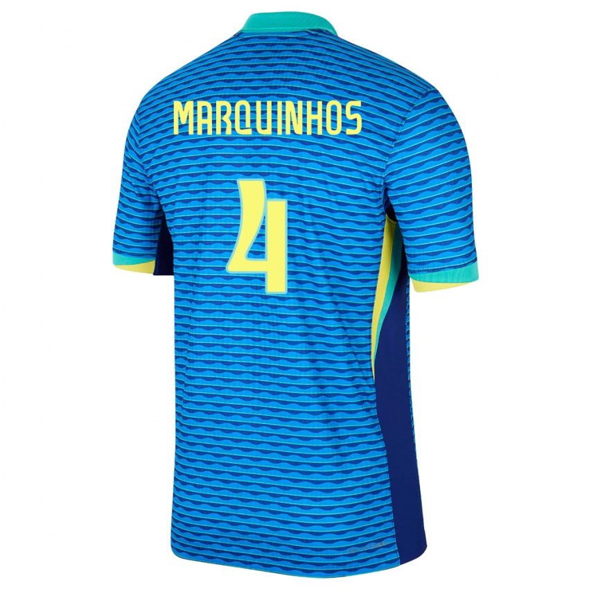 Barn Brasil Marquinhos #4 Blå Bortetrøye Drakt Trøye 24-26 Skjorter T-Skjorte