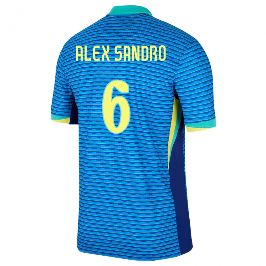Barn Brasil Alex Sandro #6 Blå Bortetrøye Drakt Trøye 24-26 Skjorter T-Skjorte