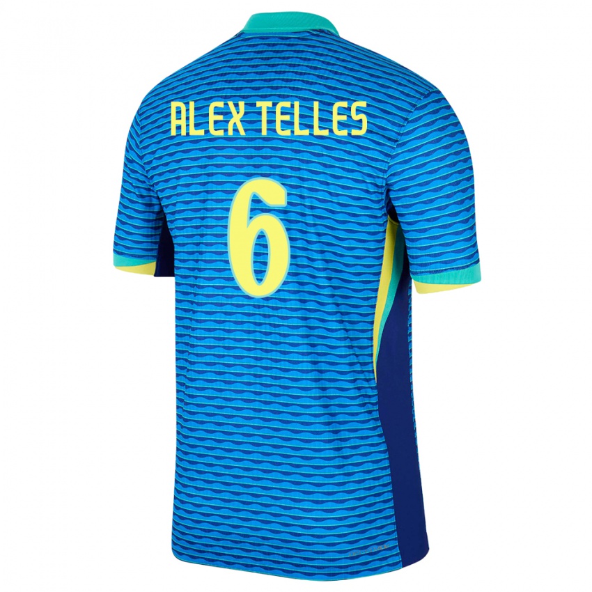 Barn Brasil Alex Telles #6 Blå Bortetrøye Drakt Trøye 24-26 Skjorter T-Skjorte