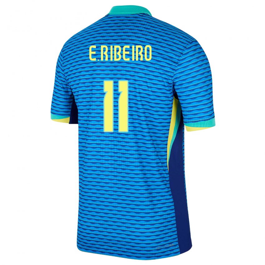 Barn Brasil Everton Ribeiro #11 Blå Bortetrøye Drakt Trøye 24-26 Skjorter T-Skjorte