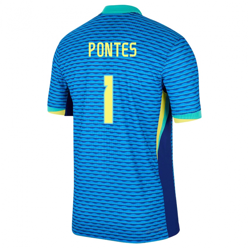 Barn Brasil Mycael Pontes #1 Blå Bortetrøye Drakt Trøye 24-26 Skjorter T-Skjorte