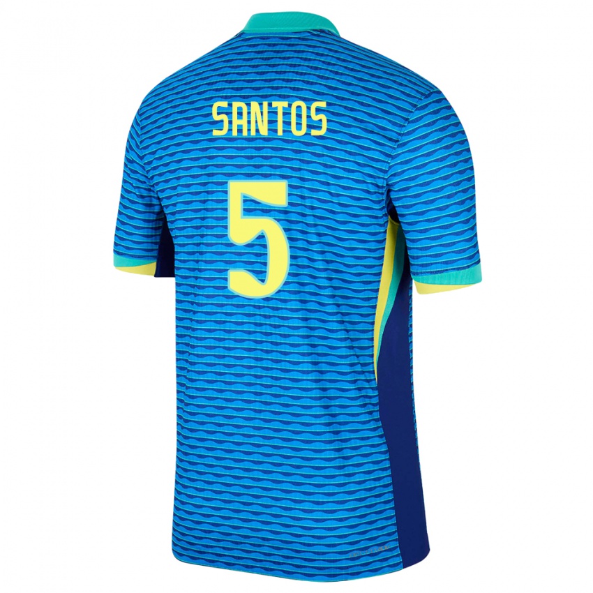 Barn Brasil Andrey Santos #5 Blå Bortetrøye Drakt Trøye 24-26 Skjorter T-Skjorte