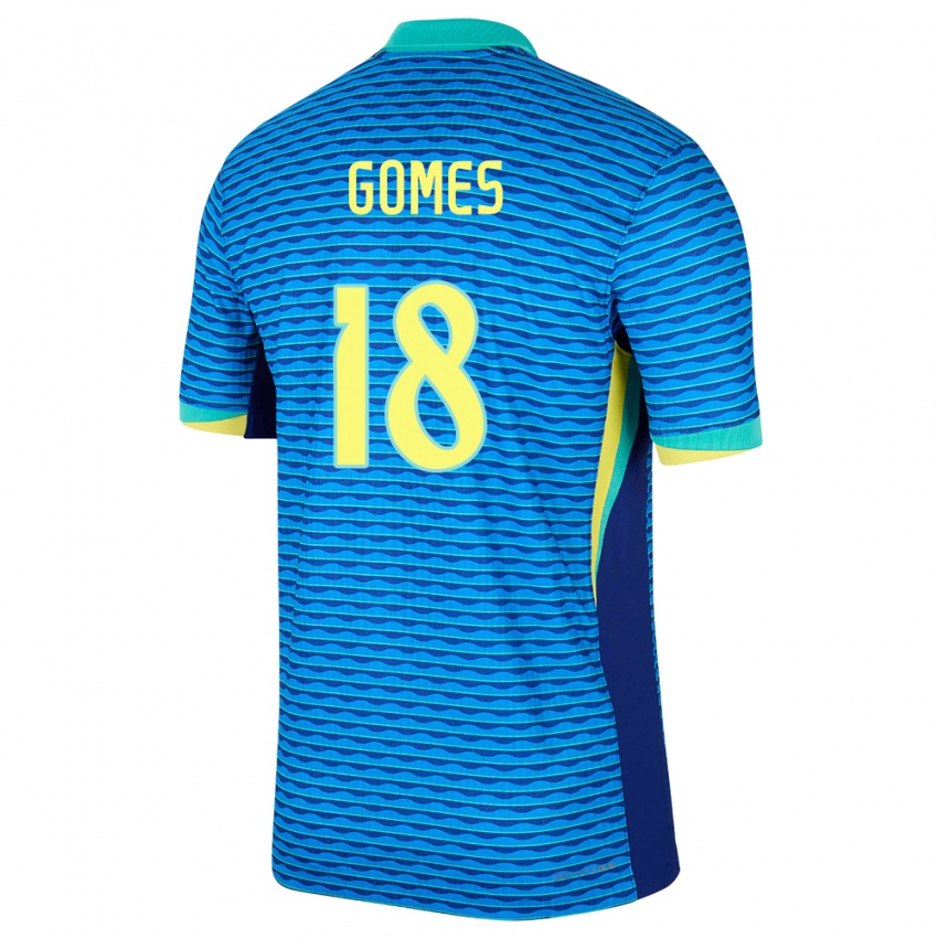Barn Brasil Marlon Gomes #18 Blå Bortetrøye Drakt Trøye 24-26 Skjorter T-Skjorte
