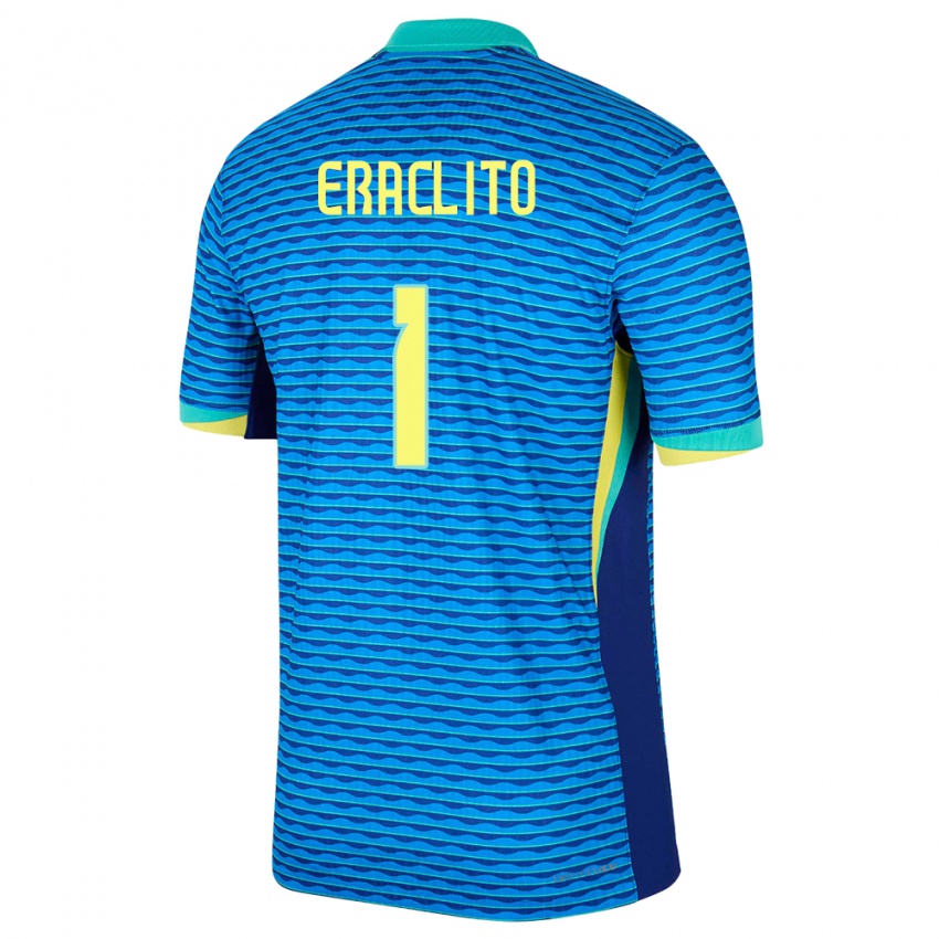 Barn Brasil Marcelo Eraclito #1 Blå Bortetrøye Drakt Trøye 24-26 Skjorter T-Skjorte