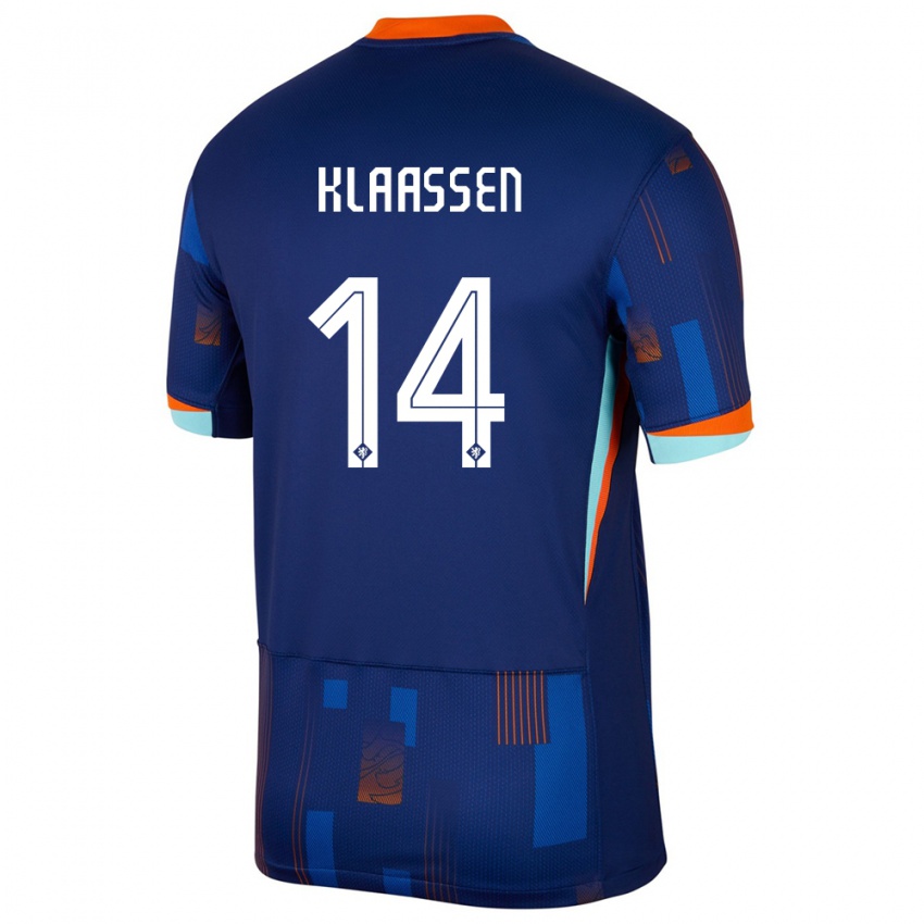 Barn Nederland Davy Klaassen #14 Blå Bortetrøye Drakt Trøye 24-26 Skjorter T-Skjorte