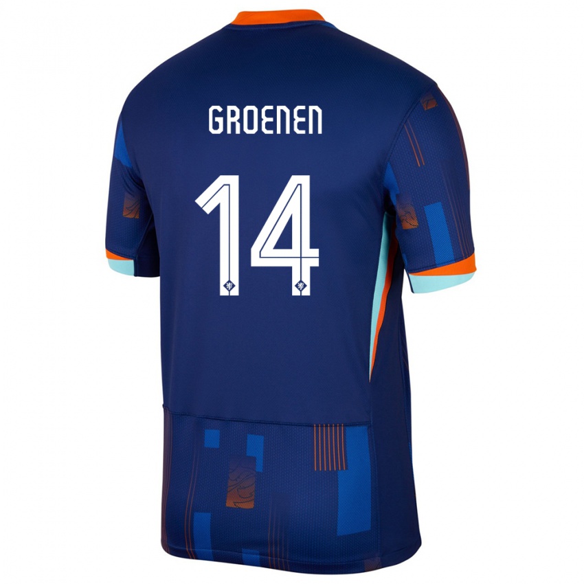 Barn Nederland Jackie Groenen #14 Blå Bortetrøye Drakt Trøye 24-26 Skjorter T-Skjorte