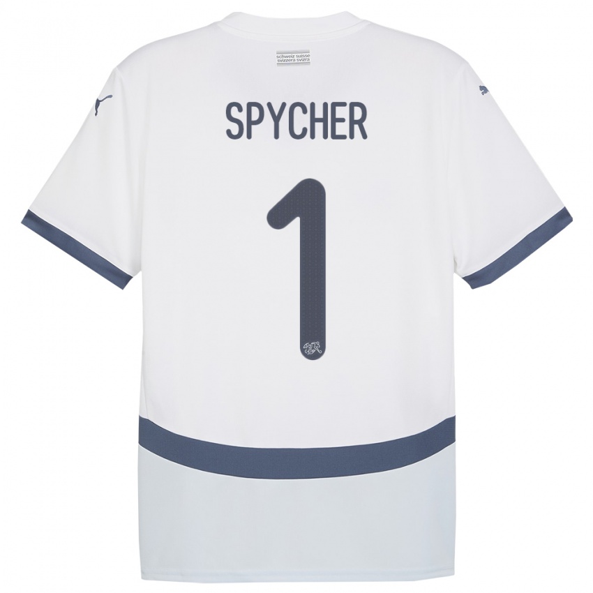 Barn Sveits Tim Spycher #1 Hvit Bortetrøye Drakt Trøye 24-26 Skjorter T-Skjorte