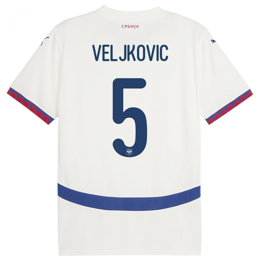 Barn Serbia Milos Veljkovic #5 Hvit Bortetrøye Drakt Trøye 24-26 Skjorter T-Skjorte