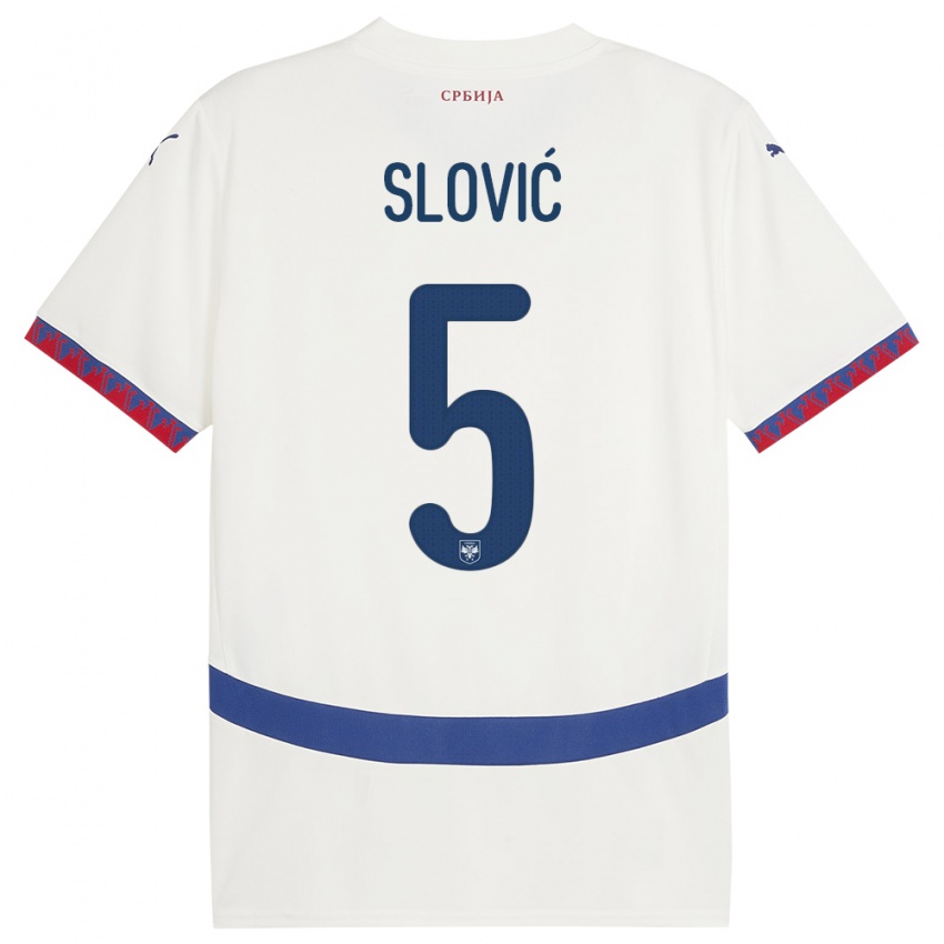 Barn Serbia Violeta Slovic #5 Hvit Bortetrøye Drakt Trøye 24-26 Skjorter T-Skjorte