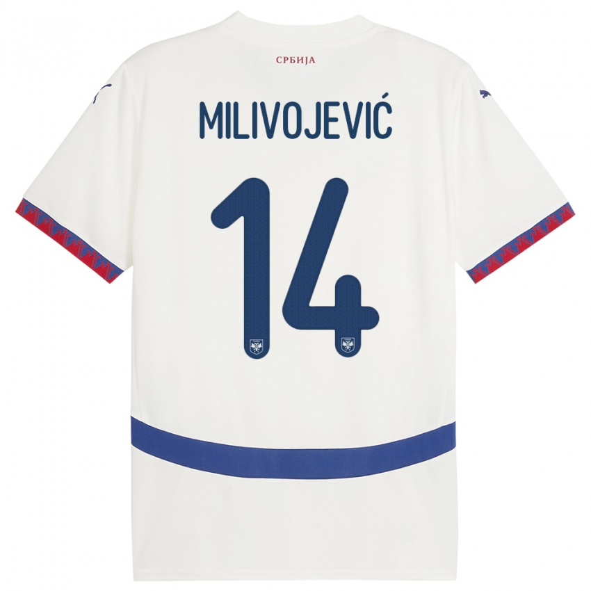 Barn Serbia Vesna Milivojevic #14 Hvit Bortetrøye Drakt Trøye 24-26 Skjorter T-Skjorte