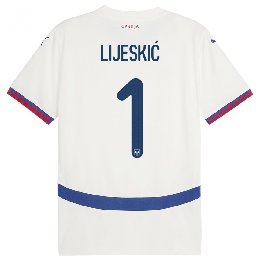 Barn Serbia Luka Lijeskic #1 Hvit Bortetrøye Drakt Trøye 24-26 Skjorter T-Skjorte