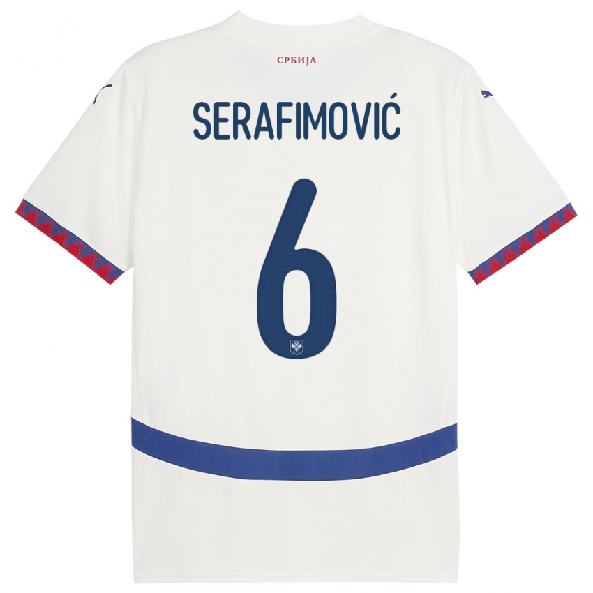 Barn Serbia Vojin Serafimovic #6 Hvit Bortetrøye Drakt Trøye 24-26 Skjorter T-Skjorte