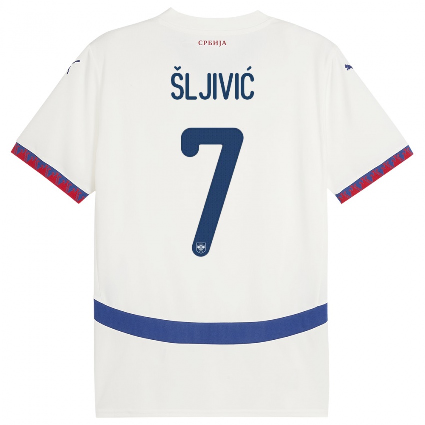 Barn Serbia Jovan Sljivic #7 Hvit Bortetrøye Drakt Trøye 24-26 Skjorter T-Skjorte