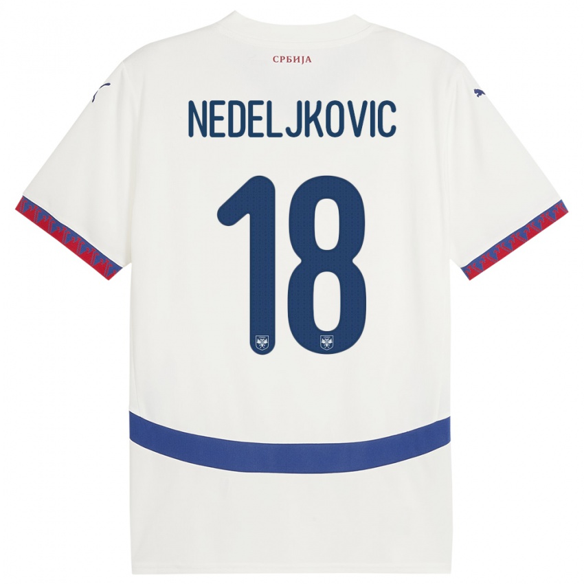 Barn Serbia Kosta Nedeljkovic #18 Hvit Bortetrøye Drakt Trøye 24-26 Skjorter T-Skjorte