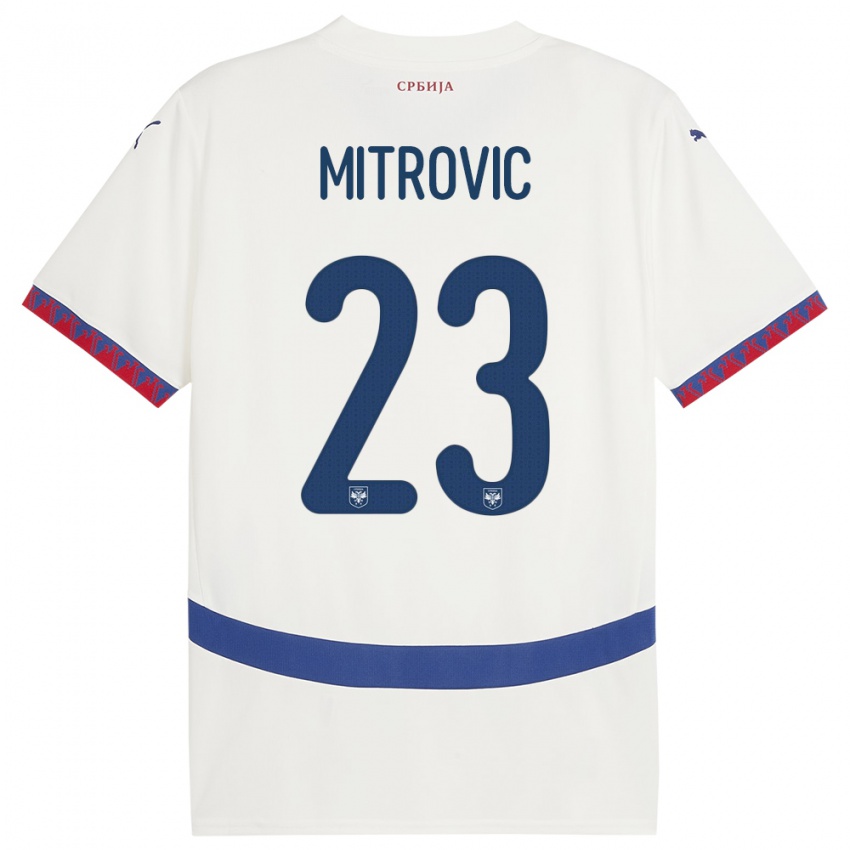 Barn Serbia Vuk Mitrovic #23 Hvit Bortetrøye Drakt Trøye 24-26 Skjorter T-Skjorte