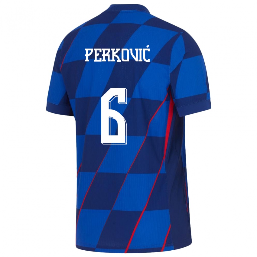 Barn Kroatia Mauro Perkovic #6 Blå Bortetrøye Drakt Trøye 24-26 Skjorter T-Skjorte
