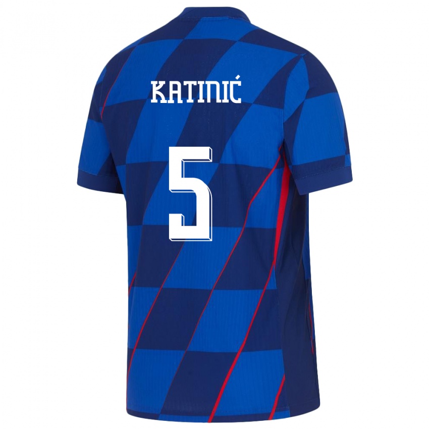Barn Kroatia Maro Katinic #5 Blå Bortetrøye Drakt Trøye 24-26 Skjorter T-Skjorte