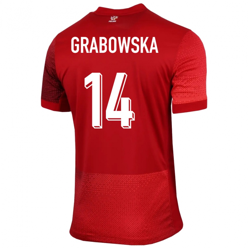 Barn Polen Dominika Grabowska #14 Rød Bortetrøye Drakt Trøye 24-26 Skjorter T-Skjorte
