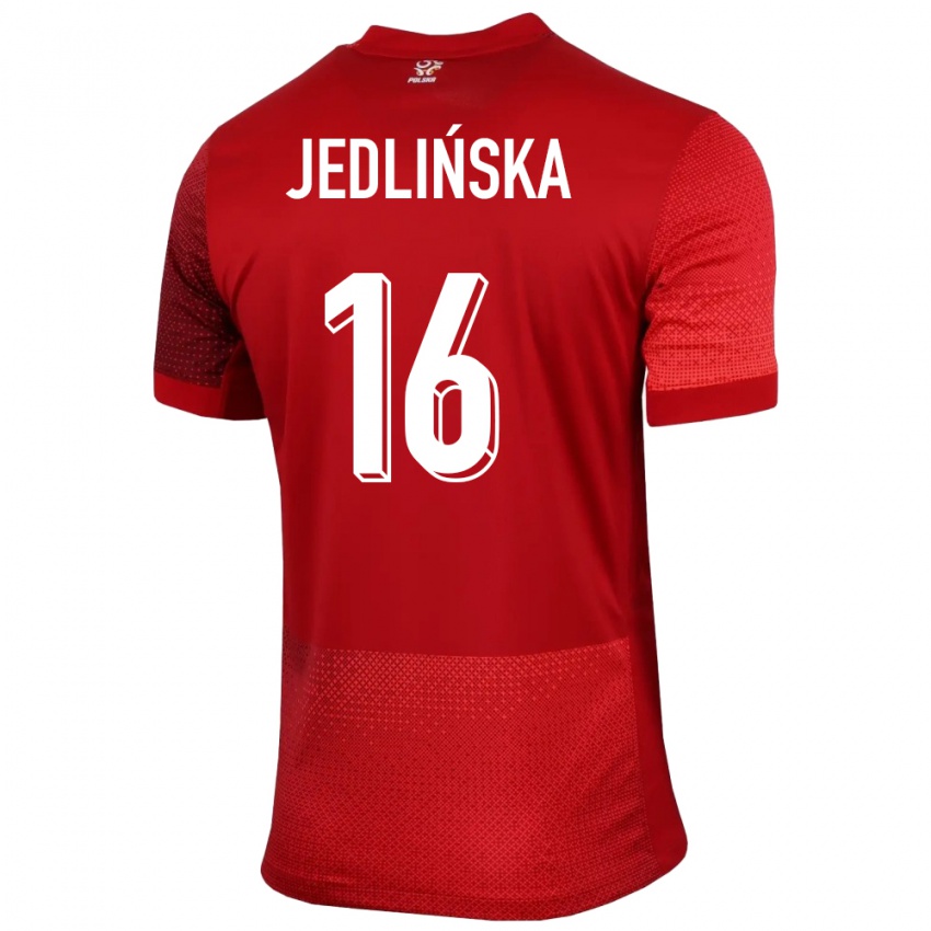 Barn Polen Klaudia Jedlinska #16 Rød Bortetrøye Drakt Trøye 24-26 Skjorter T-Skjorte