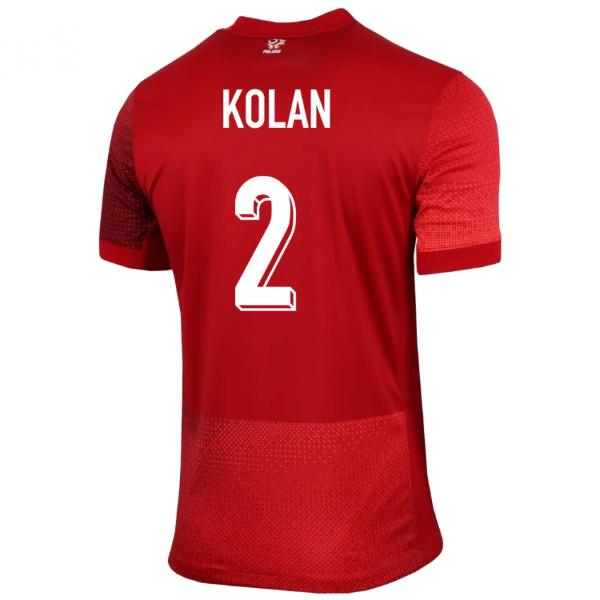 Barn Polen Jakub Kolan #2 Rød Bortetrøye Drakt Trøye 24-26 Skjorter T-Skjorte