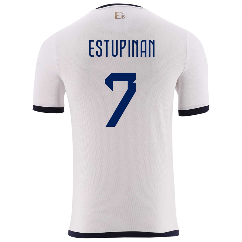 Barn Ecuador Pervis Estupinan #7 Hvit Bortetrøye Drakt Trøye 24-26 Skjorter T-Skjorte