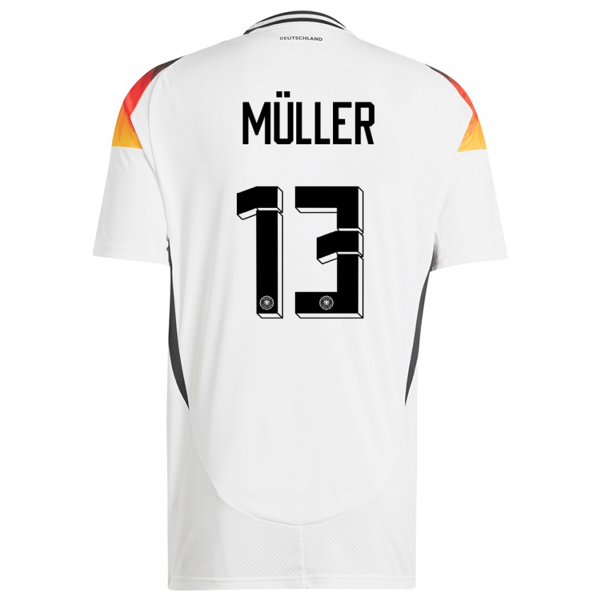 Mann Tyskland Thomas Muller #13 Hvit Hjemmetrøye Drakt Trøye 24-26 Skjorter T-Skjorte