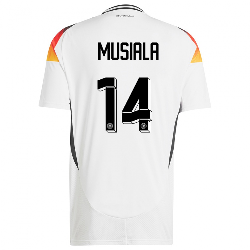 Mann Tyskland Jamal Musiala #14 Hvit Hjemmetrøye Drakt Trøye 24-26 Skjorter T-Skjorte