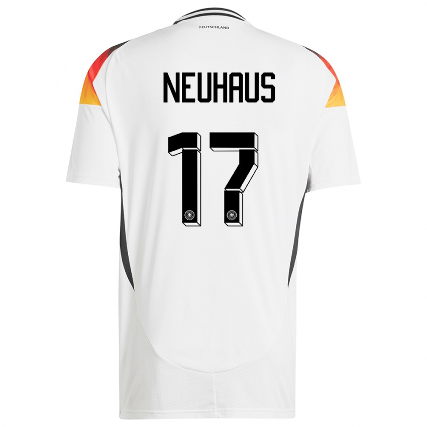 Mann Tyskland Florian Neuhaus #17 Hvit Hjemmetrøye Drakt Trøye 24-26 Skjorter T-Skjorte