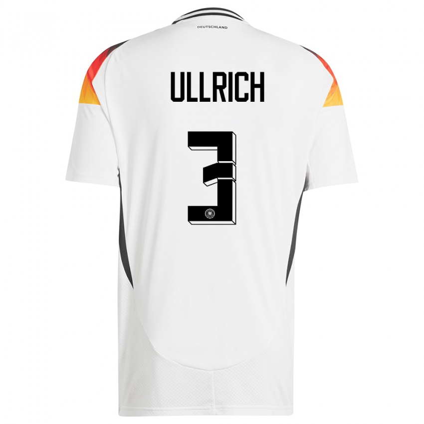 Mann Tyskland Lukas Ullrich #3 Hvit Hjemmetrøye Drakt Trøye 24-26 Skjorter T-Skjorte