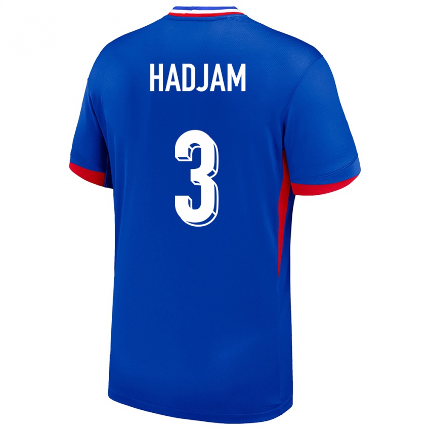 Mann Frankrike Jaouen Hadjam #3 Blå Hjemmetrøye Drakt Trøye 24-26 Skjorter T-Skjorte