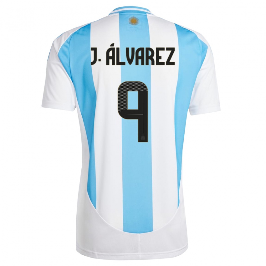 Mann Argentina Julian Alvarez #9 Hvit Blå Hjemmetrøye Drakt Trøye 24-26 Skjorter T-Skjorte