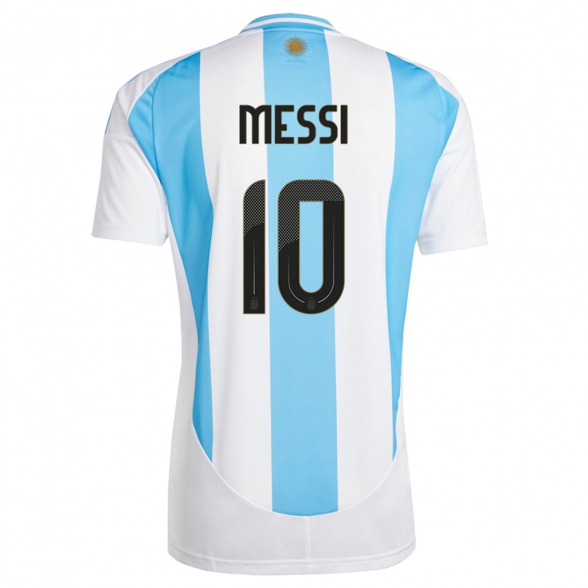 Mann Argentina Lionel Messi #10 Hvit Blå Hjemmetrøye Drakt Trøye 24-26 Skjorter T-Skjorte