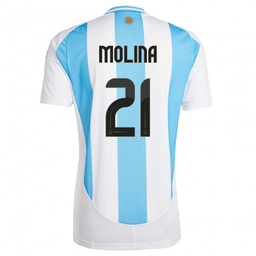 Mann Argentina Nahuel Molina #21 Hvit Blå Hjemmetrøye Drakt Trøye 24-26 Skjorter T-Skjorte