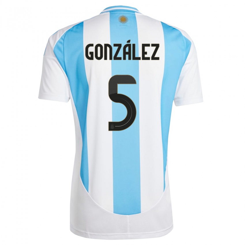 Mann Argentina Maximiliano Gonzalez #5 Hvit Blå Hjemmetrøye Drakt Trøye 24-26 Skjorter T-Skjorte