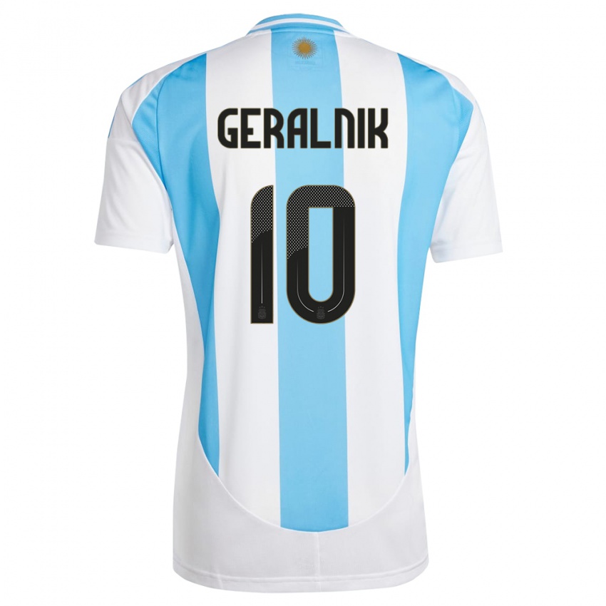 Mann Argentina Tiago Geralnik #10 Hvit Blå Hjemmetrøye Drakt Trøye 24-26 Skjorter T-Skjorte