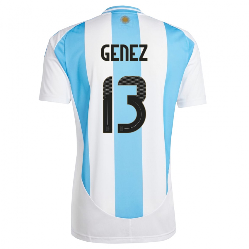 Mann Argentina Nahuel Genez #13 Hvit Blå Hjemmetrøye Drakt Trøye 24-26 Skjorter T-Skjorte
