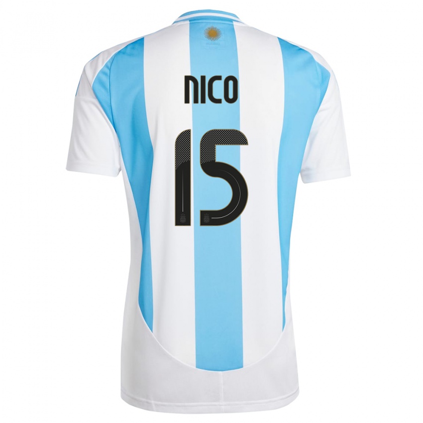 Mann Argentina Nico #15 Hvit Blå Hjemmetrøye Drakt Trøye 24-26 Skjorter T-Skjorte
