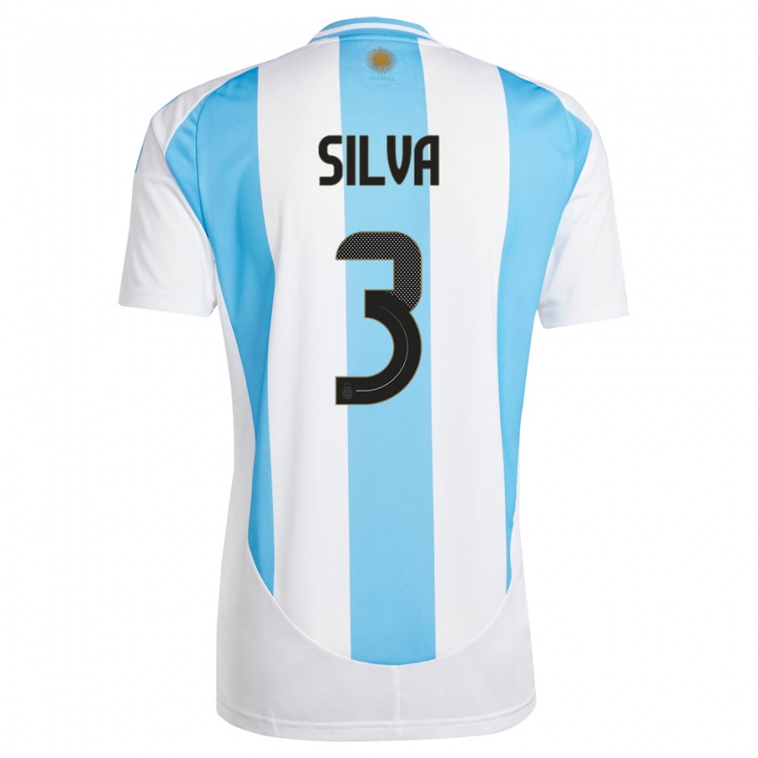 Mann Argentina Tomas Silva #3 Hvit Blå Hjemmetrøye Drakt Trøye 24-26 Skjorter T-Skjorte