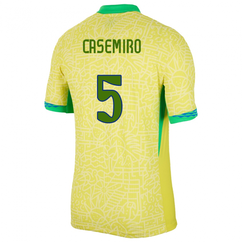 Mann Brasil Casemiro #5 Gul Hjemmetrøye Drakt Trøye 24-26 Skjorter T-Skjorte