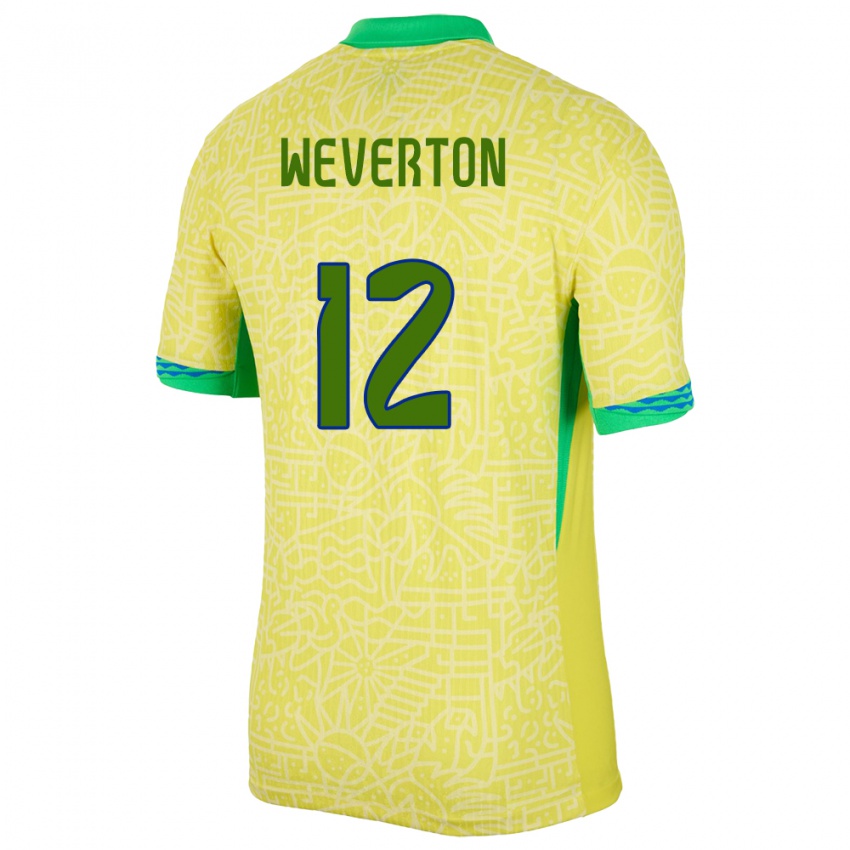 Mann Brasil Weverton #12 Gul Hjemmetrøye Drakt Trøye 24-26 Skjorter T-Skjorte