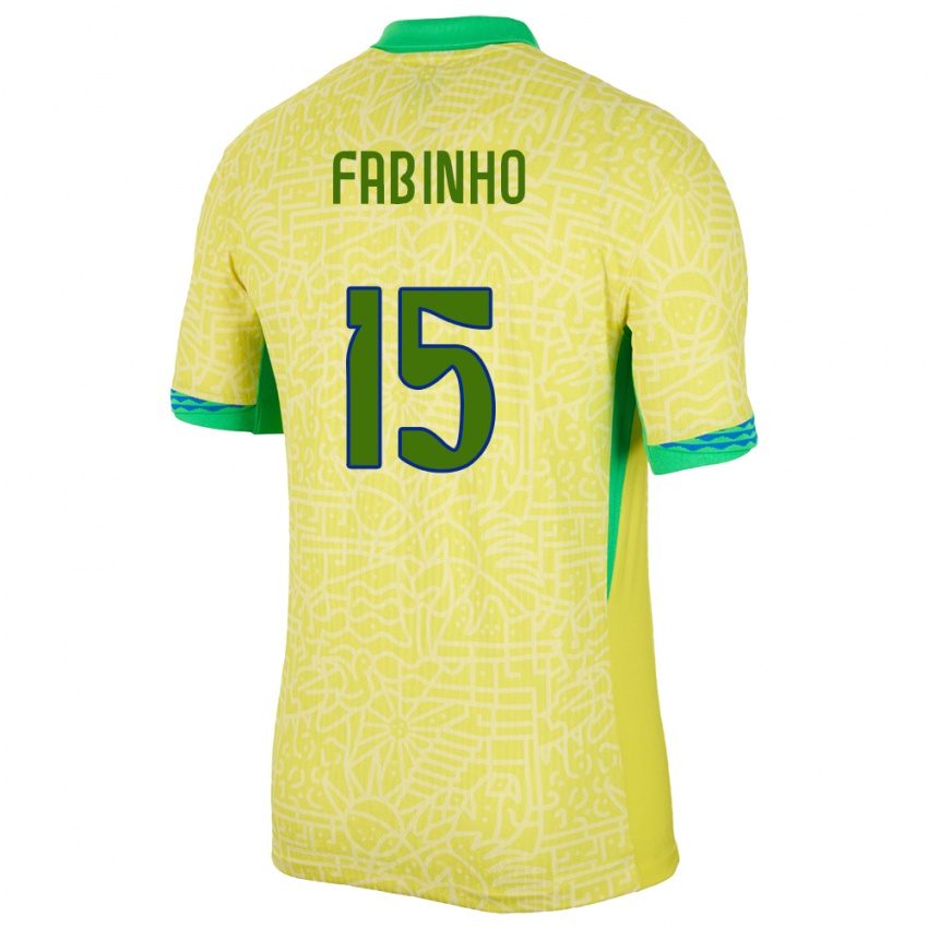 Mann Brasil Fabinho #15 Gul Hjemmetrøye Drakt Trøye 24-26 Skjorter T-Skjorte