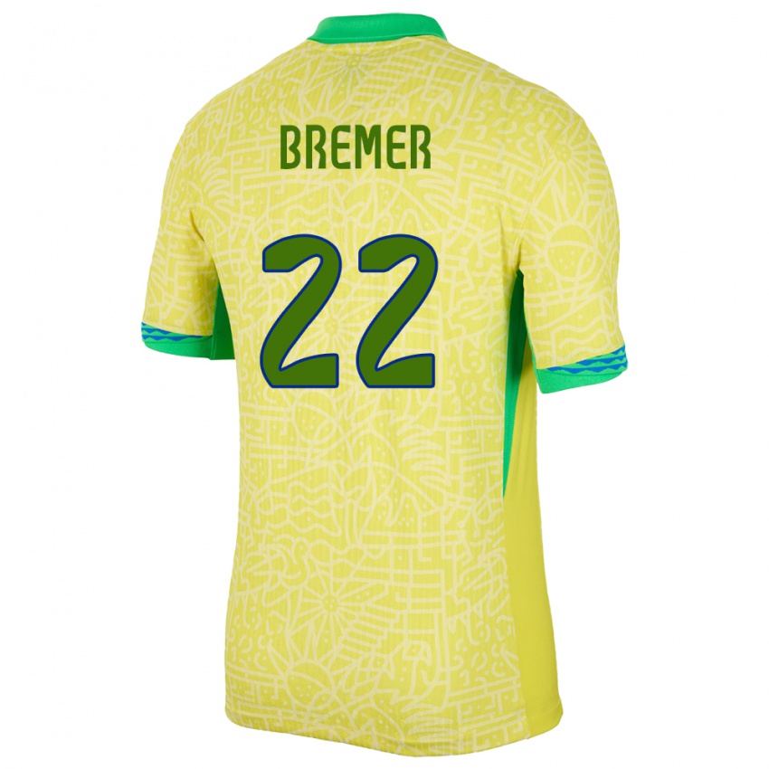 Mann Brasil Bremer #22 Gul Hjemmetrøye Drakt Trøye 24-26 Skjorter T-Skjorte