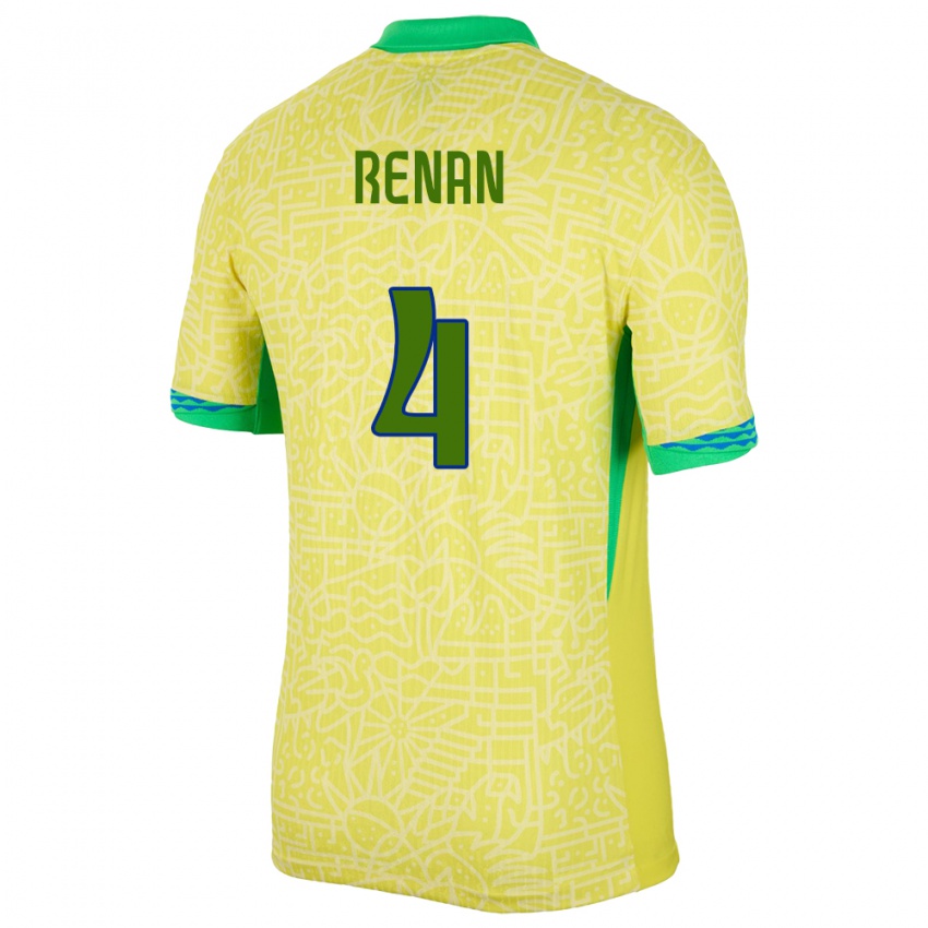 Mann Brasil Robert Renan #4 Gul Hjemmetrøye Drakt Trøye 24-26 Skjorter T-Skjorte