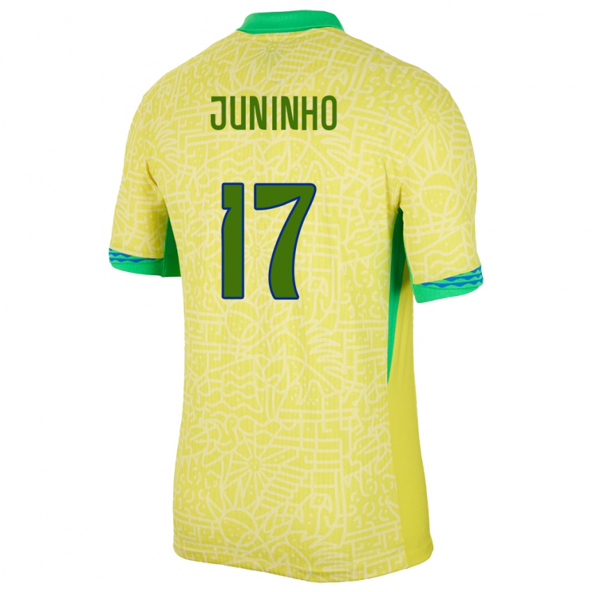 Mann Brasil Juninho #17 Gul Hjemmetrøye Drakt Trøye 24-26 Skjorter T-Skjorte