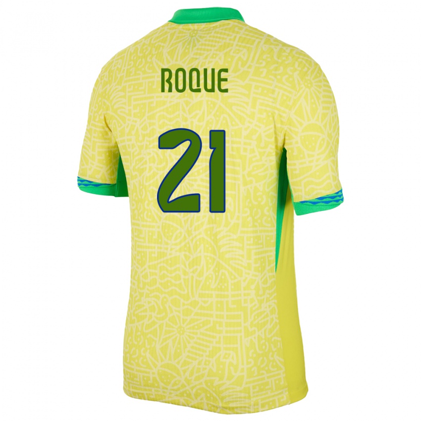 Mann Brasil Vitor Roque #21 Gul Hjemmetrøye Drakt Trøye 24-26 Skjorter T-Skjorte